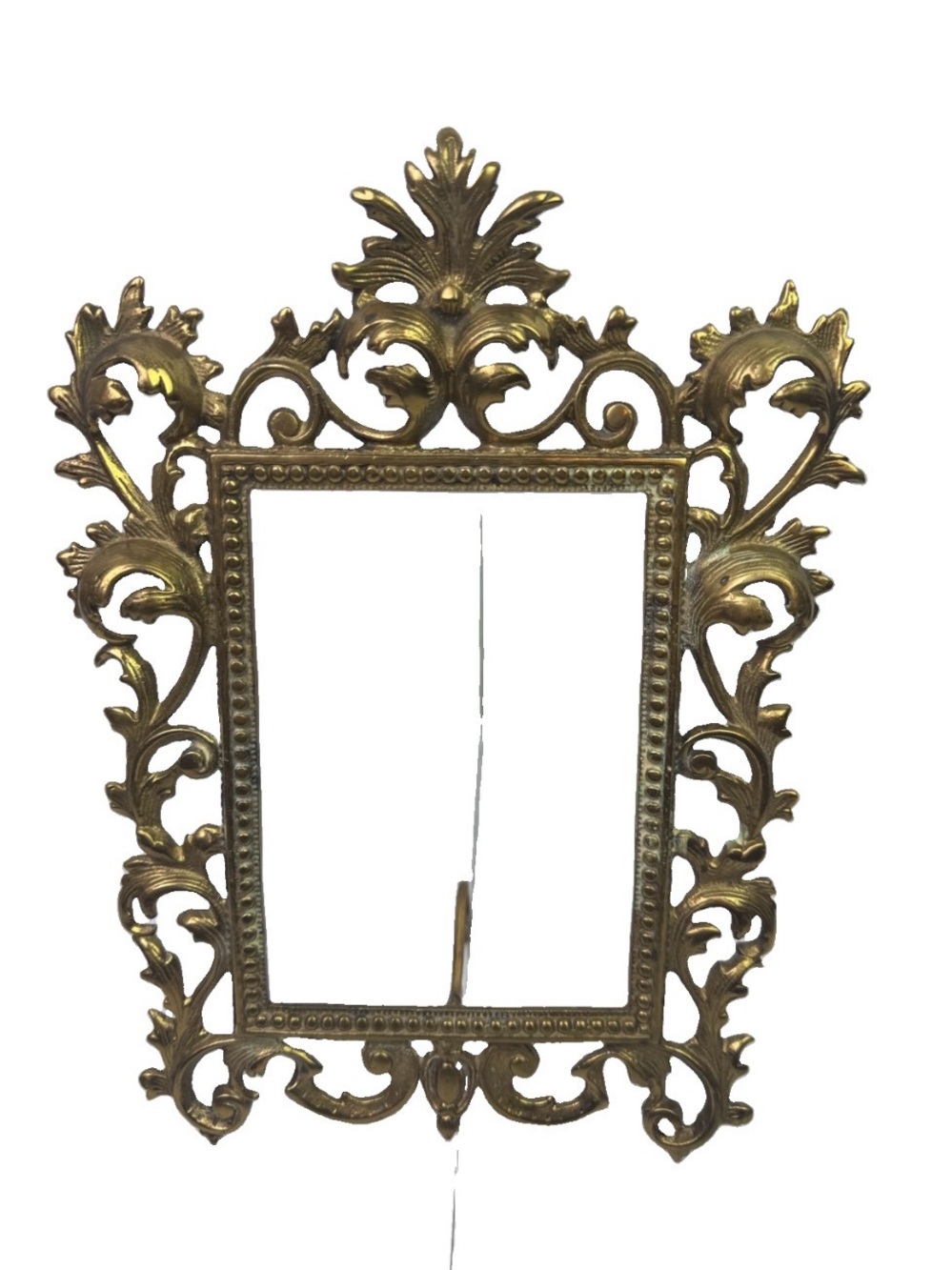 Vintage Cast Brass Picture Frame Rococo Baroque Scrollwork Tabletop Easel Back